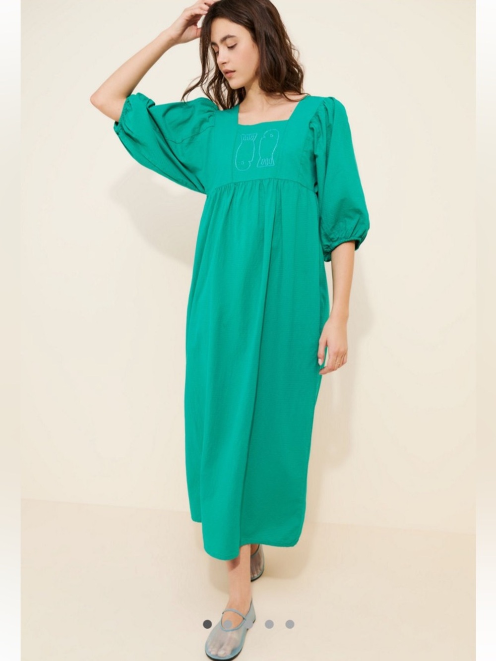 Free people bobo choses fish embroidered puff sleeve maxi dress coastal boho